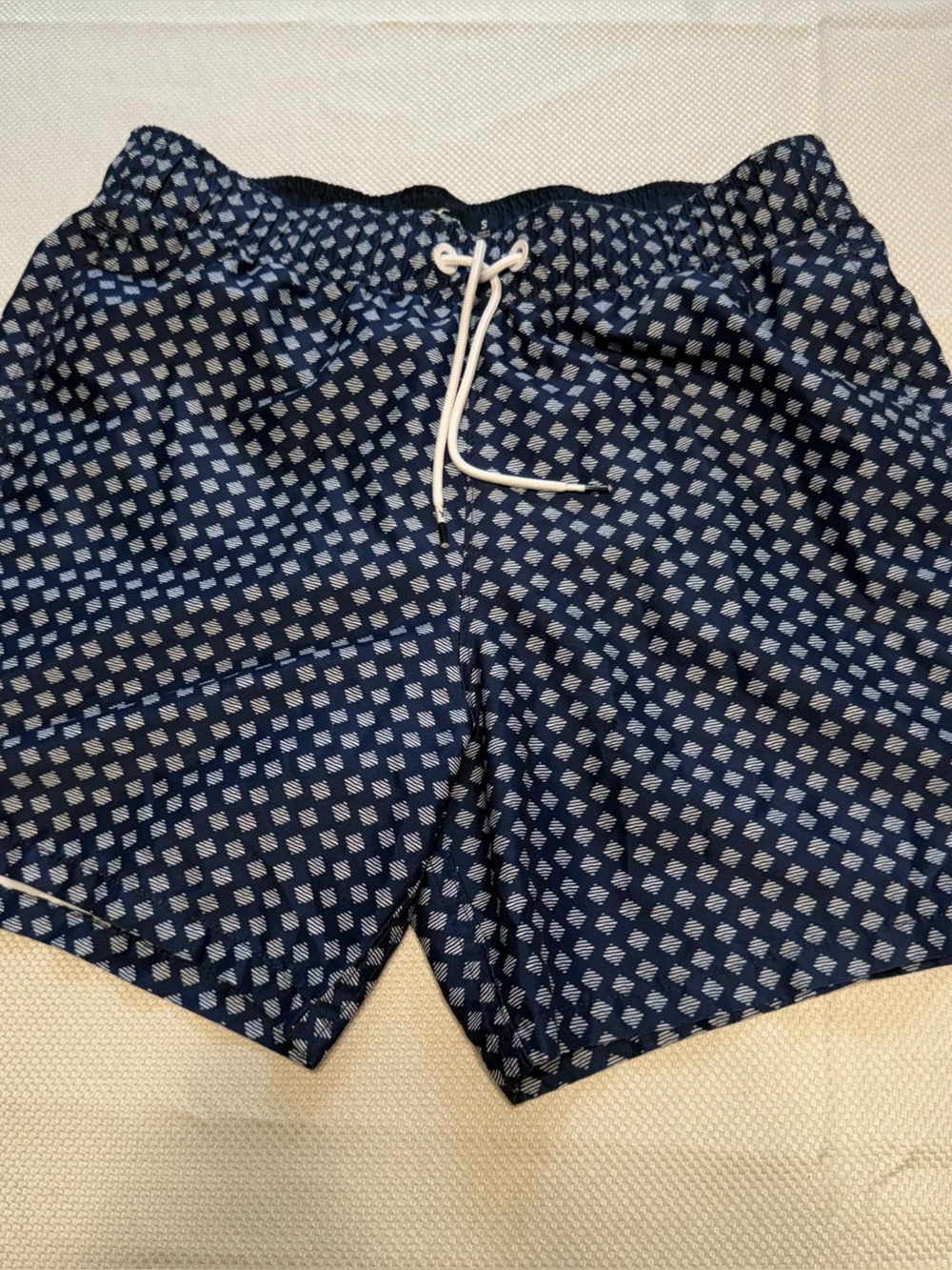 Hollister Navy and White Geometric Swim Trunks